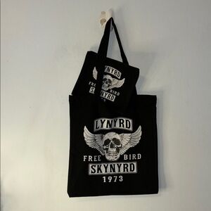 NWT Vintage Freebird Tote Lenard Skynard 1973 w/Pouch Black White Graphic Print